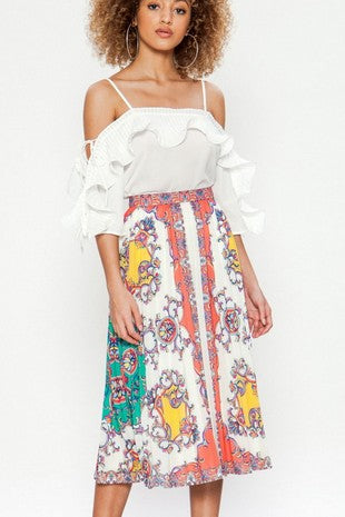 Baroque Pleated  Printed Skirt