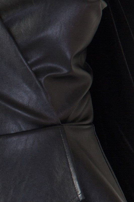 Women's Velvet Puff Sleeve Leather Top