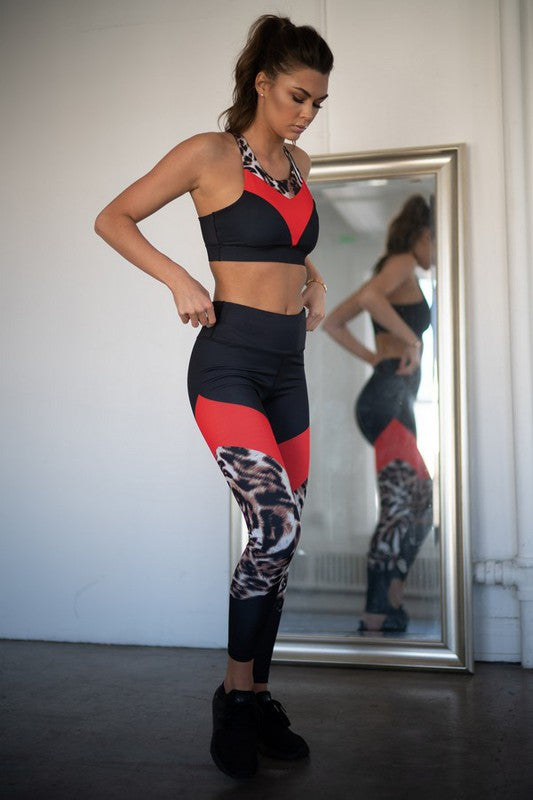 Women's Cheetah Print Active Colorblock Activewear Legging