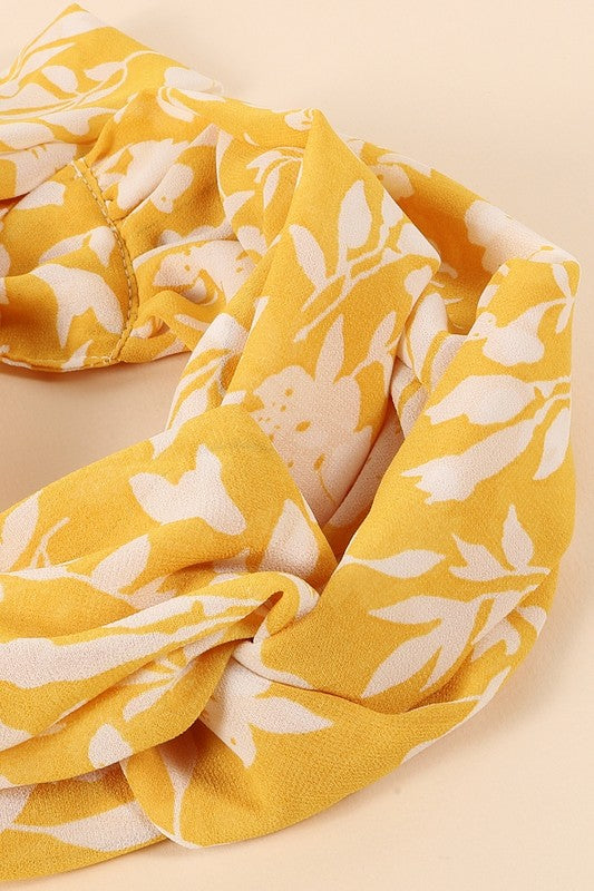 Yellow Floral Print Twisted Headband