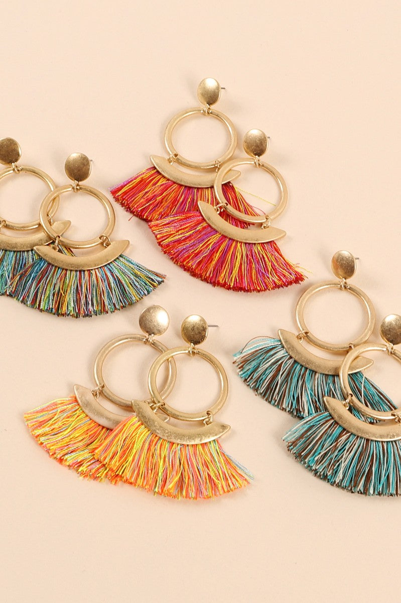 Round Metal Multi Tassels Dangling Earrings