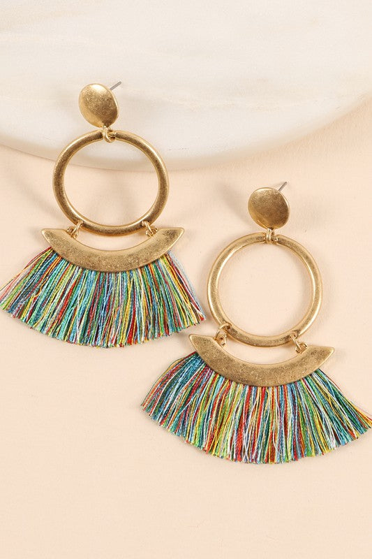 Round Metal Multi Tassels Dangling Earrings