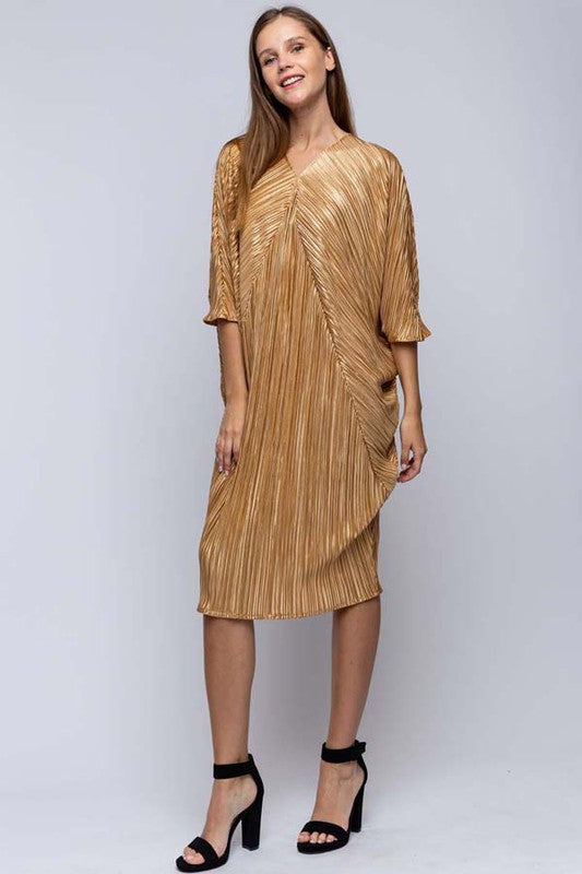 Women's V Neck Stripe Midi Dress