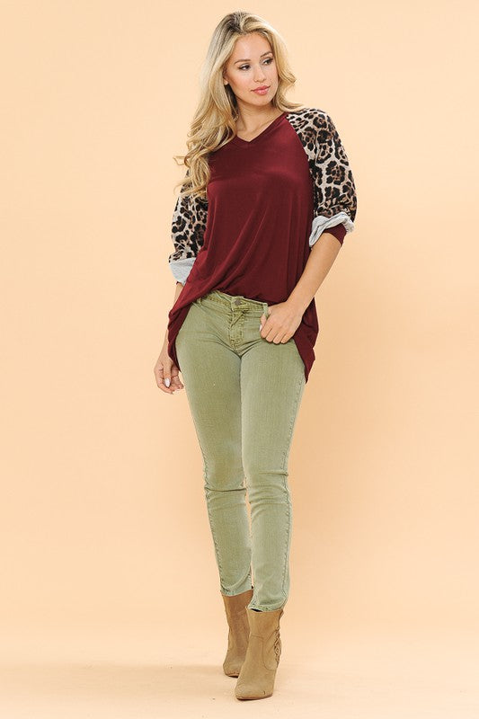 Women's Color Block Oversize V-Neck Tunic Top
