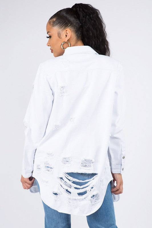 Women's Long Oversized Denim Shirt Jacket