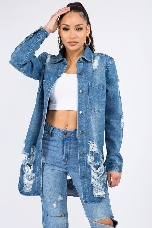 Women's Long Oversized Denim Shirt Jacket