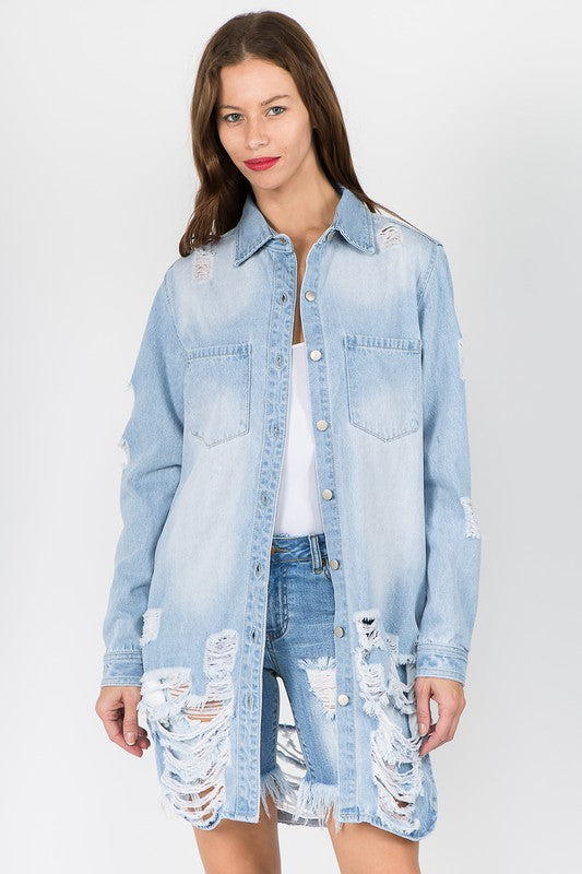 Women's Long Oversized Denim Shirt Jacket