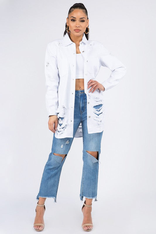 Women's Long Oversized Denim Shirt Jacket