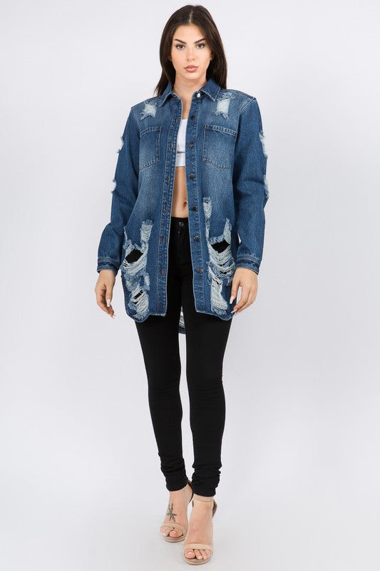 Women's Long Oversized Denim Shirt Jacket