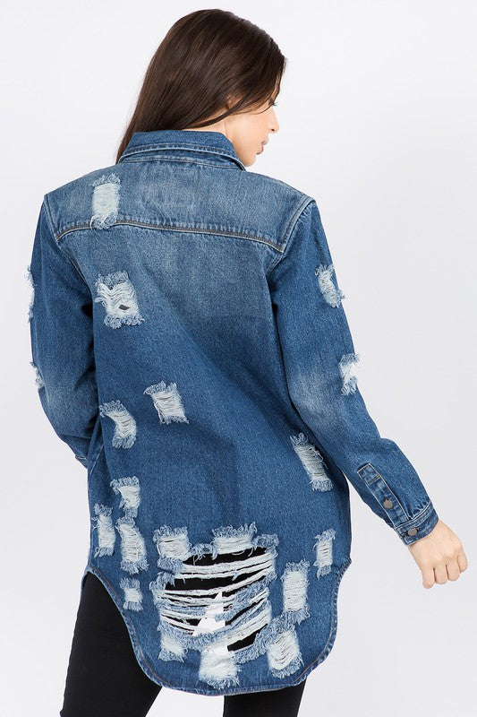 Women's Long Oversized Denim Shirt Jacket