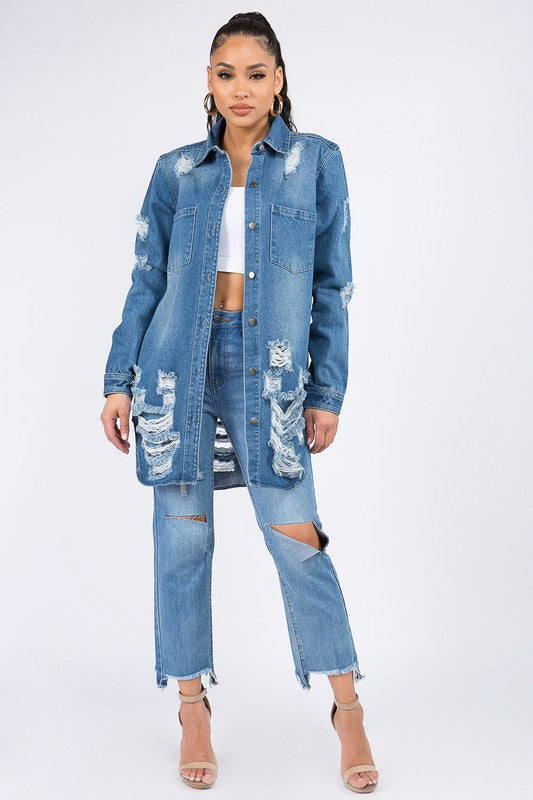Women's Long Oversized Denim Shirt Jacket