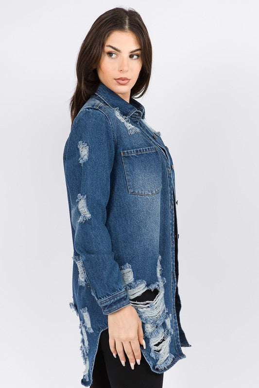 Women's Long Oversized Denim Shirt Jacket