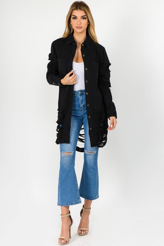 Women's Long Oversized Denim Shirt Jacket