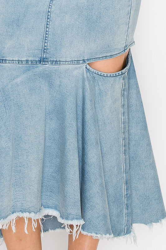 Women's Vintage Wash Midi Flared Skirt