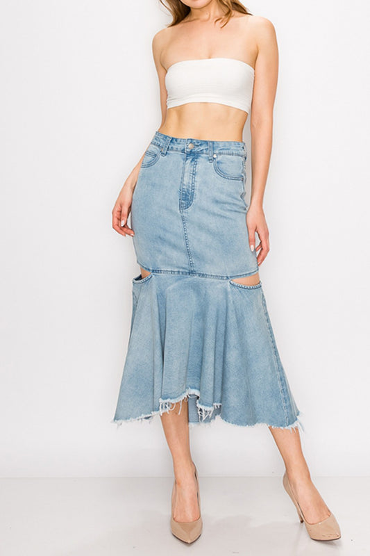 Women's Vintage Wash Midi Flared Skirt