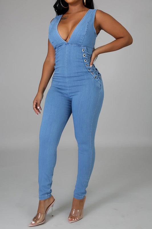 Women's Sleeveless Denim Jumpsuit