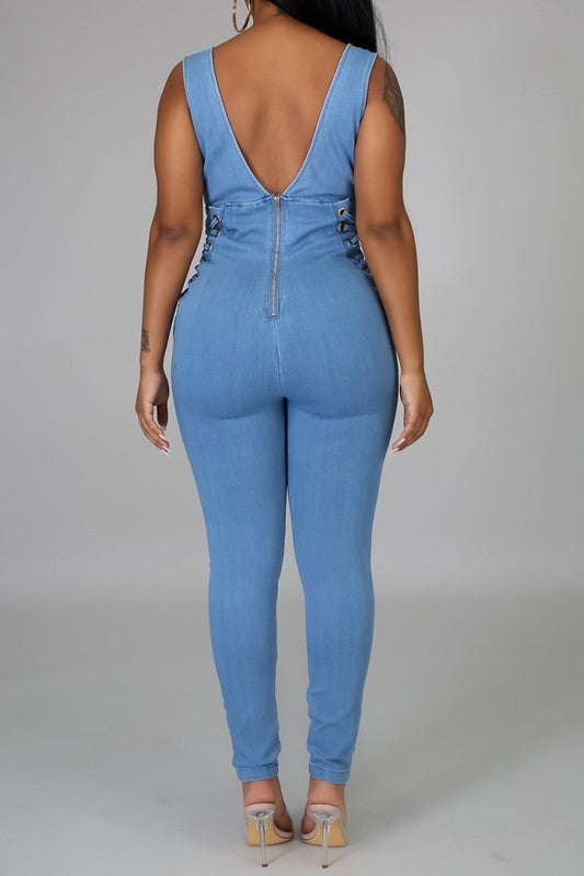 Women's Sleeveless Denim Jumpsuit