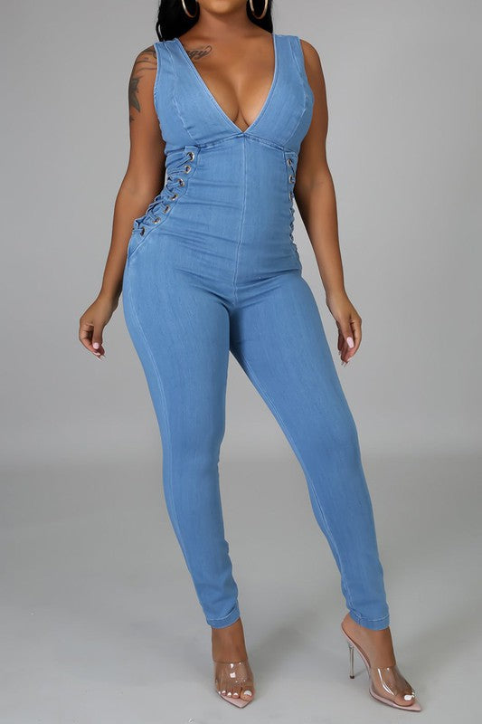 Women's Sleeveless Denim Jumpsuit
