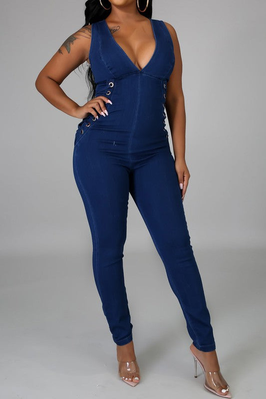 Women's Sleeveless Denim Jumpsuit