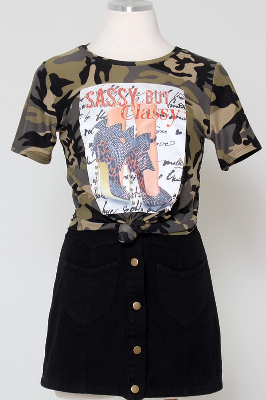 Women's Casual Camo Printed Patch Top