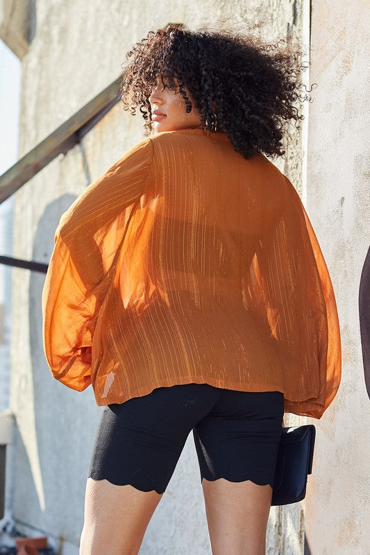 Front Tie Lurex Satin Jacket Top