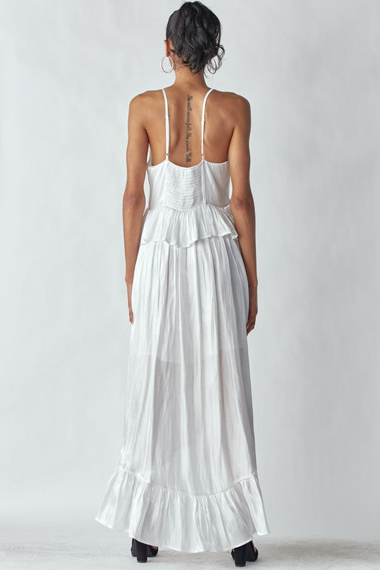 Women's Asymmetric Silk Dress with Ruffles