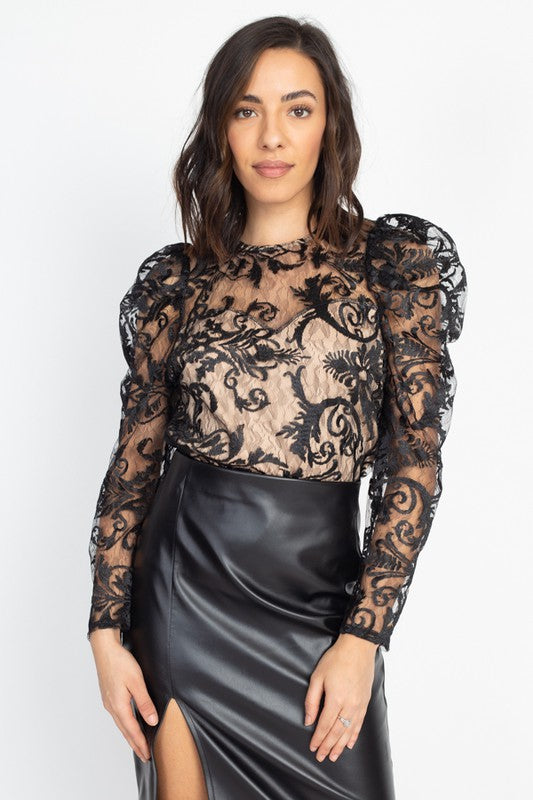 Ladies New Mesh Lace Long Sleeve Shirt