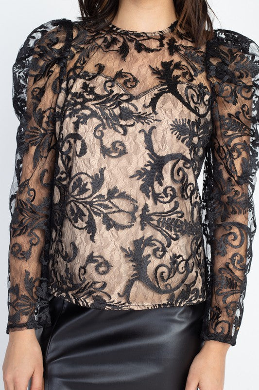 Ladies New Mesh Lace Long Sleeve Shirt