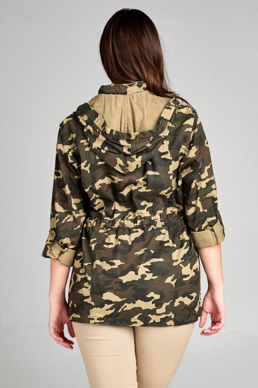Plus Size Camouflage Anorak Hooded Jacket