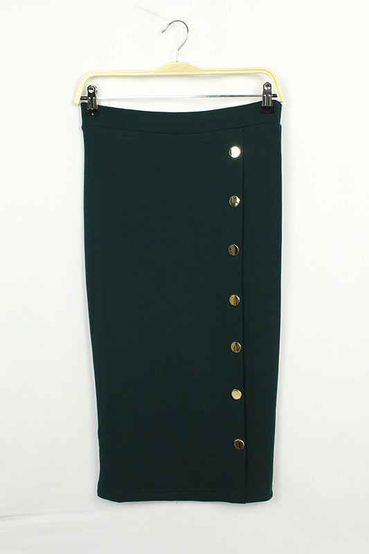 Solid Side Button Midi Skirt