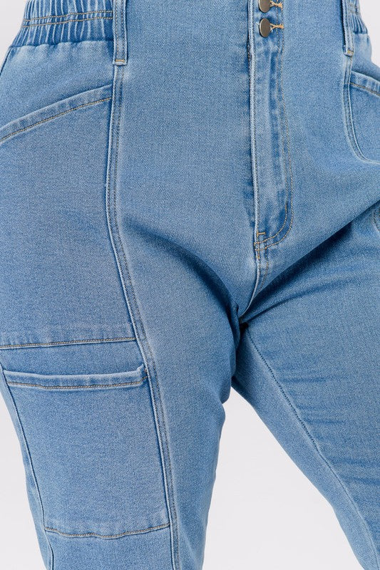 Plus High Waist Banded Denim Joggers