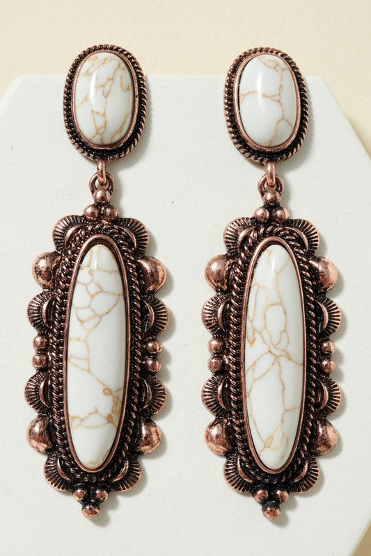 Squash Blossom Stone and Metal Casting Earrings