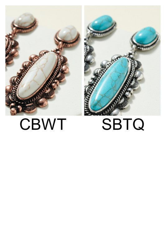 Squash Blossom Stone and Metal Casting Earrings
