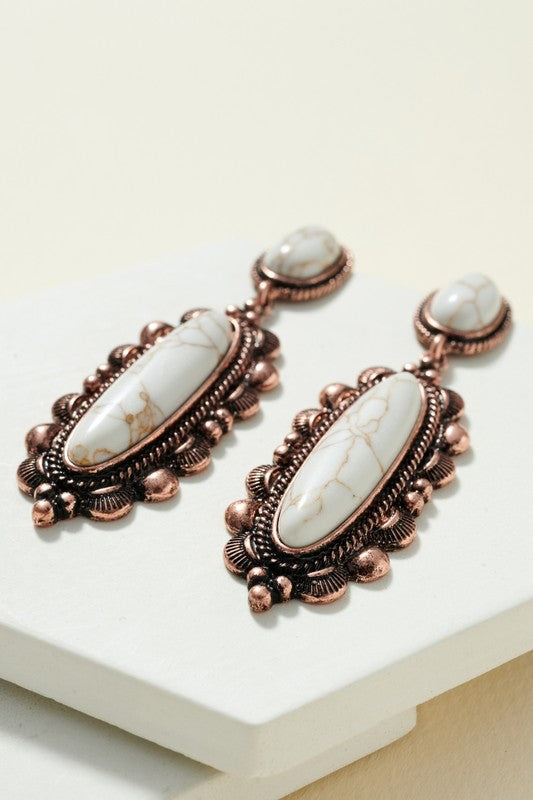 Squash Blossom Stone and Metal Casting Earrings