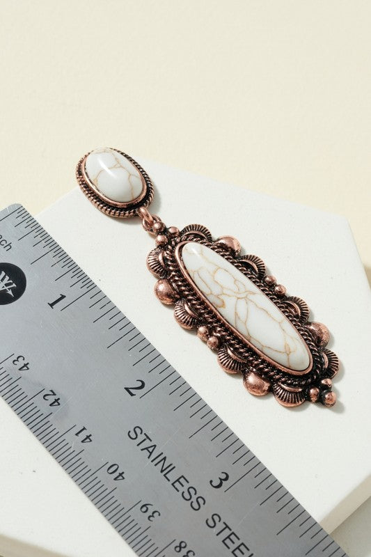 Squash Blossom Stone and Metal Casting Earrings
