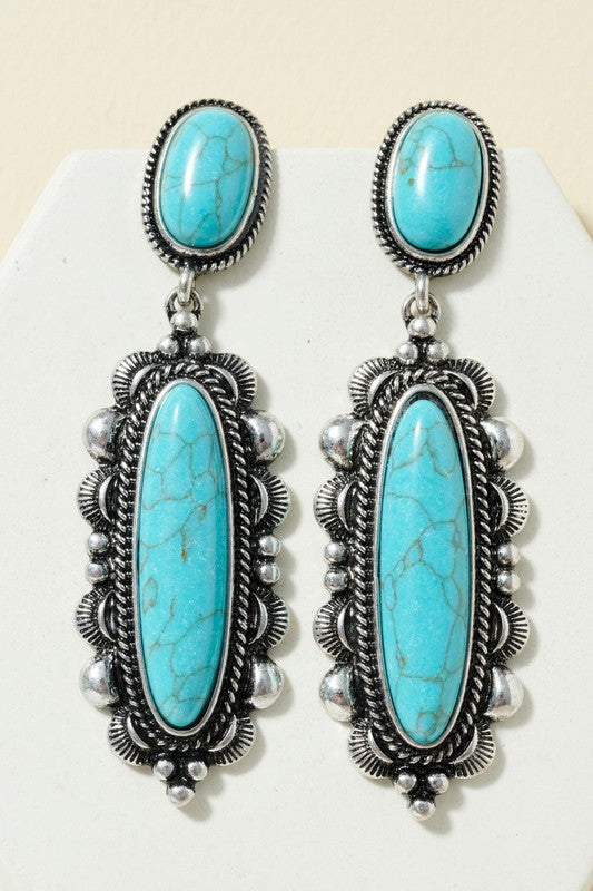 Squash Blossom Stone and Metal Casting Earrings