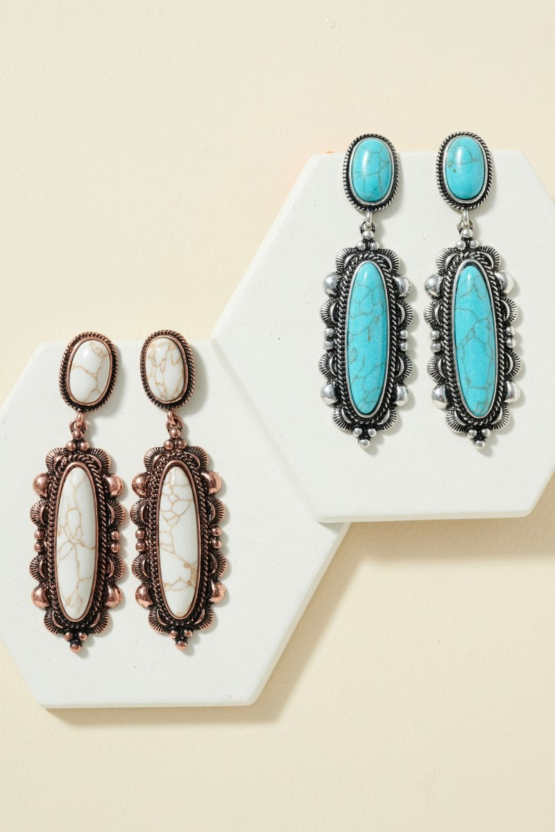 Squash Blossom Stone and Metal Casting Earrings