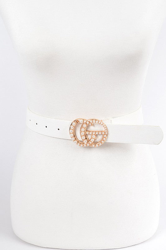 Faux Pearl Leather Belt