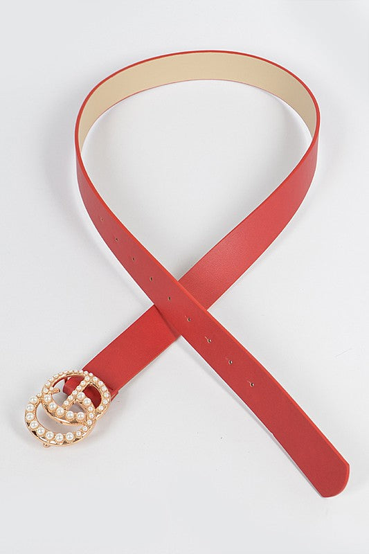 Faux Pearl Leather Belt