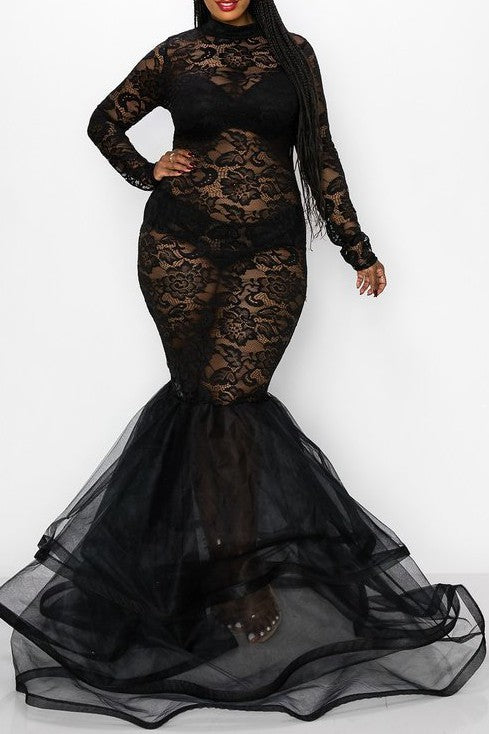 Plus Bodycon Mermaid Black Lace Dress