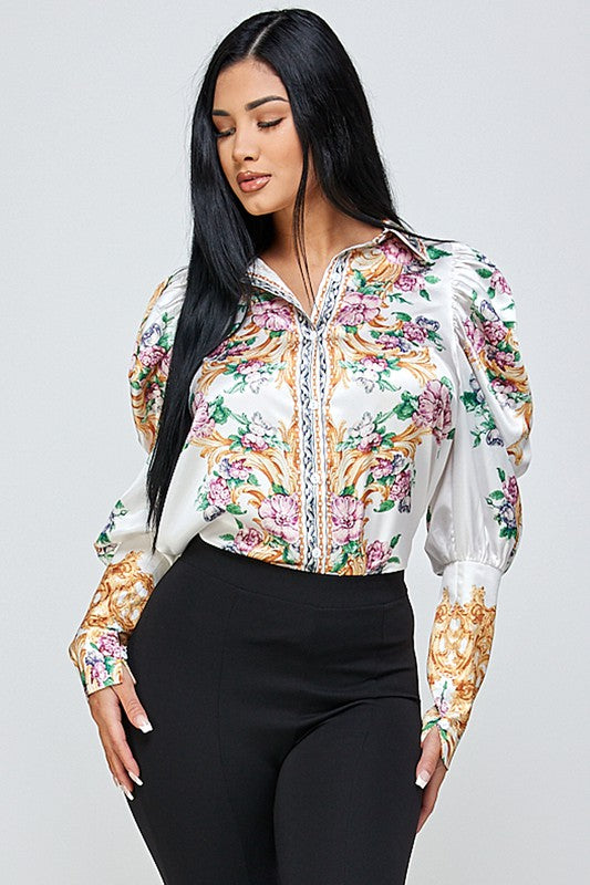 Women's Ladies Balloon Cuff Sleeve Blouse