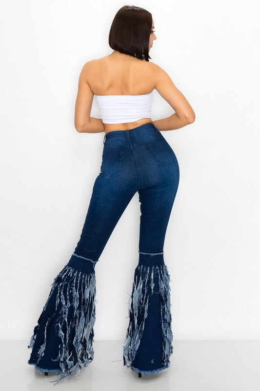Women's High Waisted Bell Bottom Distressed Jeans