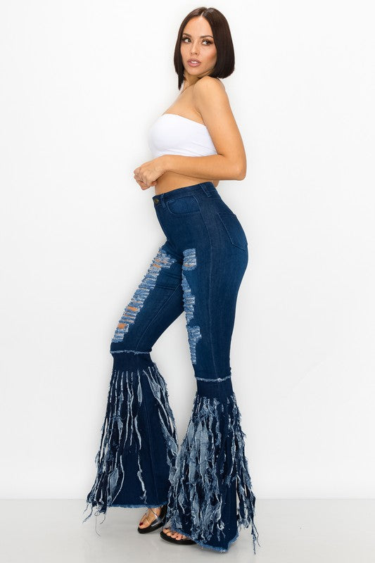 Women's High Waisted Bell Bottom Distressed Jeans