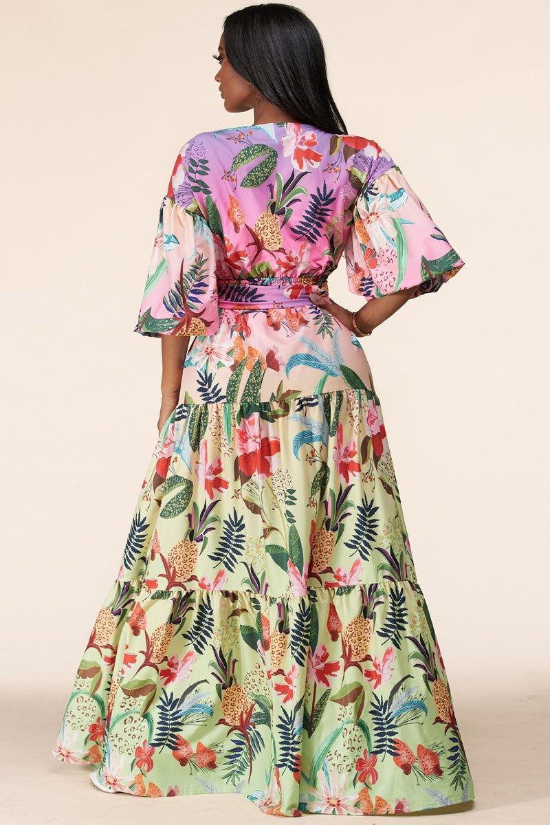 Plus Size Surplice Bodice Flouncy Tiered Dress