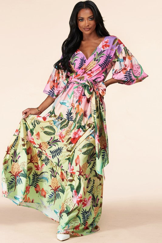 Plus Size Surplice Bodice Flouncy Tiered Dress