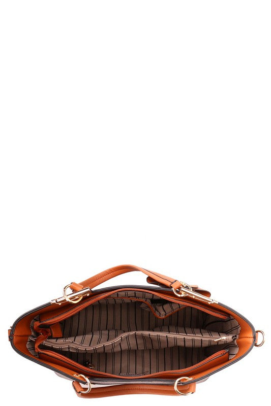 Bow Accent Monogram Print 3 in 1 Tote Handbag Wallet Clutch Purse Set