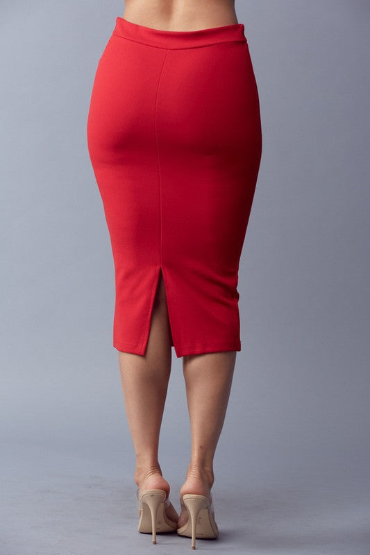 Solid Side Button Midi Skirt