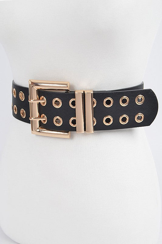 Full Eyelet Grommet PU Leather Waist Belt