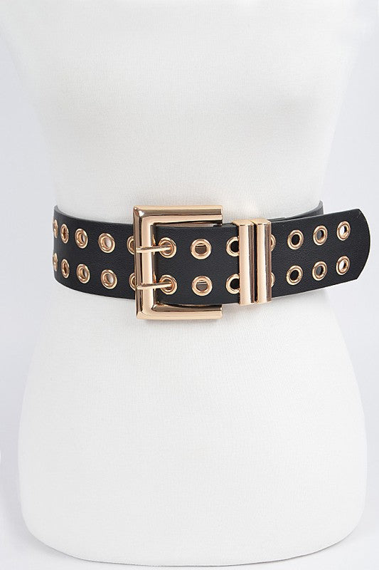 Full Eyelet Grommet PU Leather Waist Belt