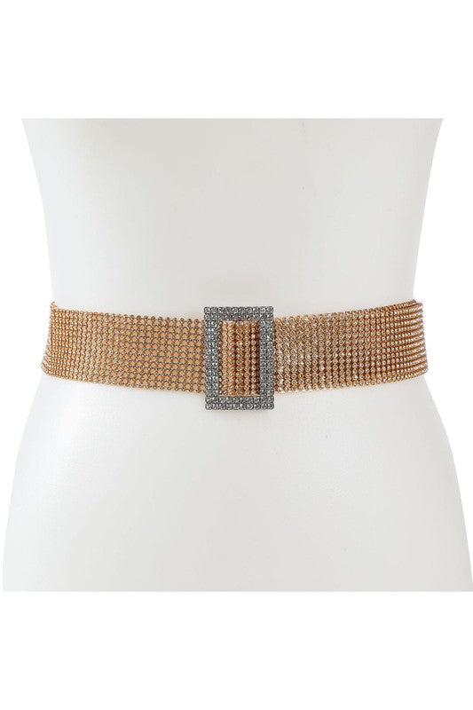 Rectangle Point Buckle Pave Pin Rhinestone Belt